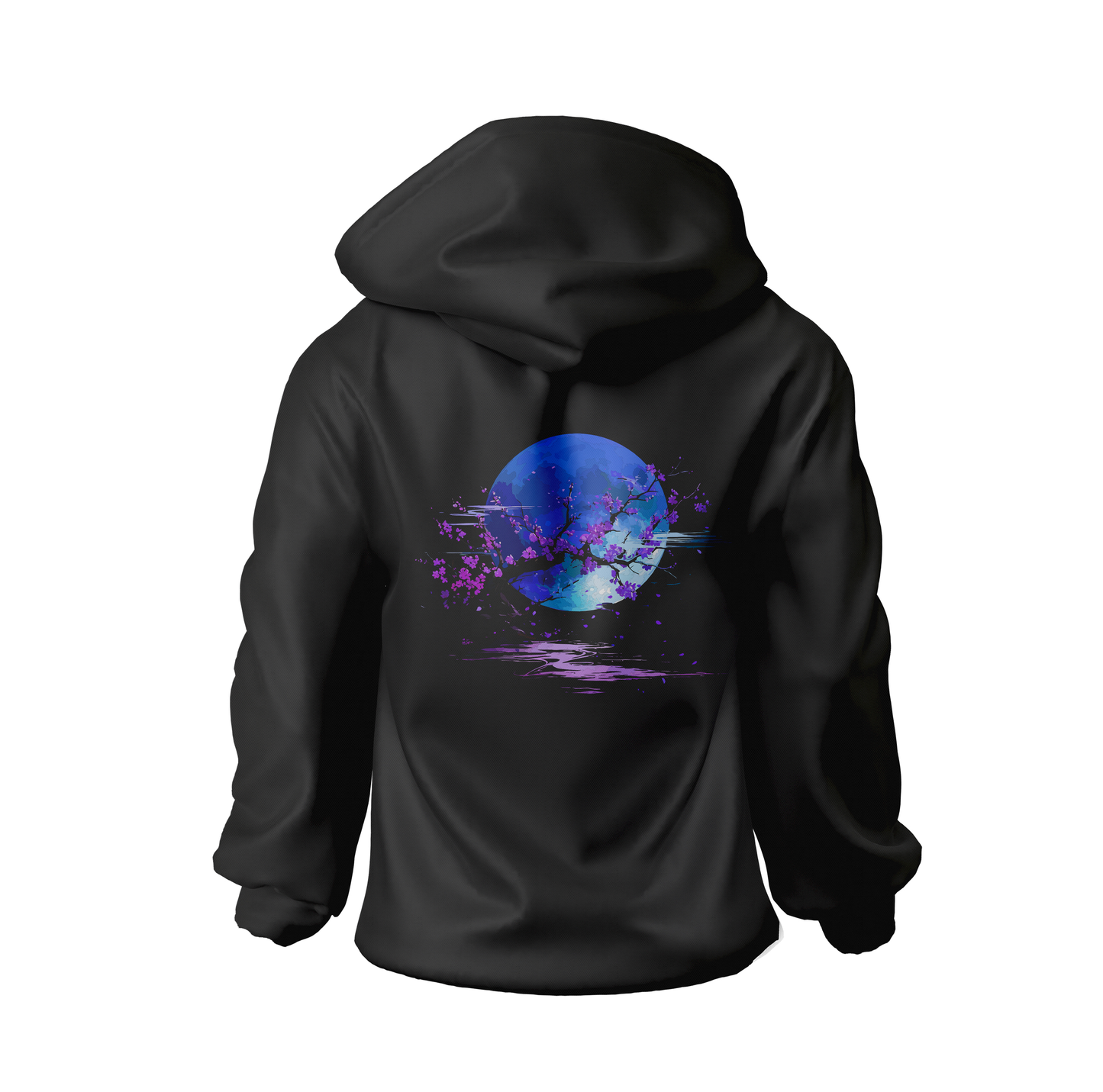 Yugure Sakura Midnight Moon™ French Terry Cotton Hoodie Black