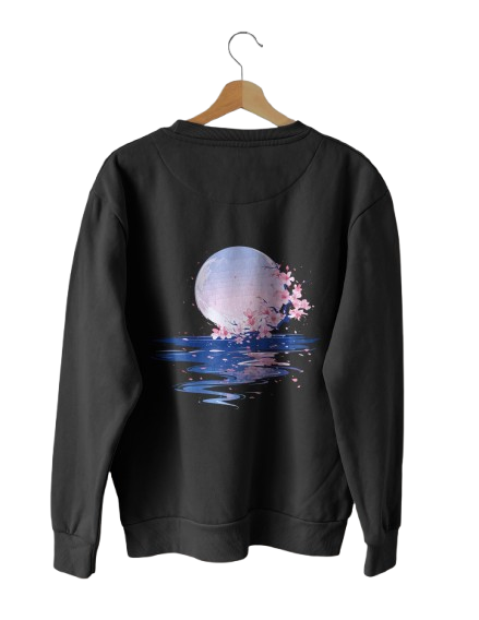 Yugure Classic Sakura Moon™ French Terry Cotton T-Shirt Black