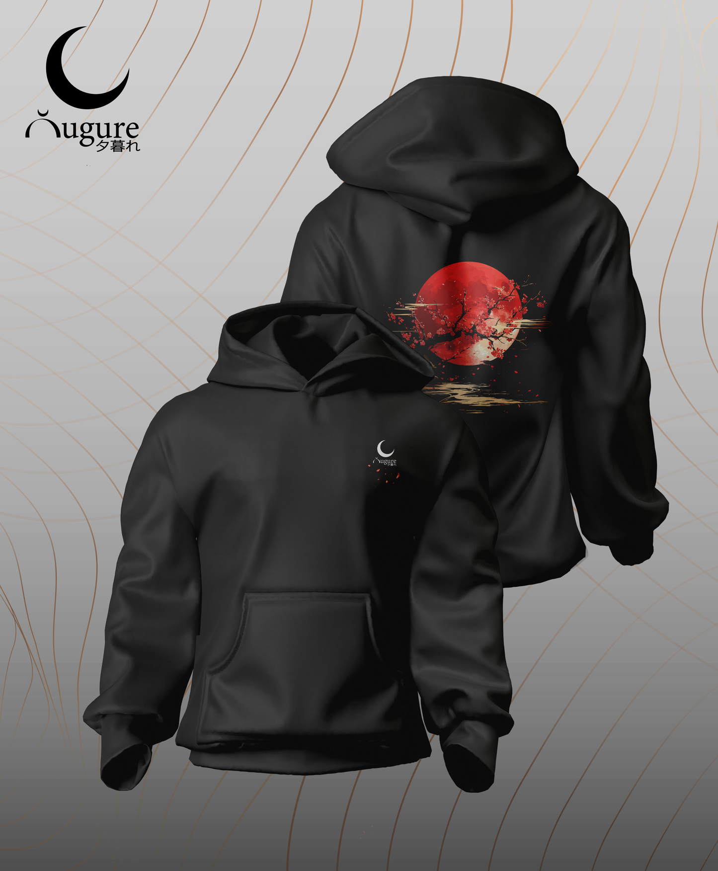 Yugure Sakura Blood Moon French Terry Cotton Hoodie White