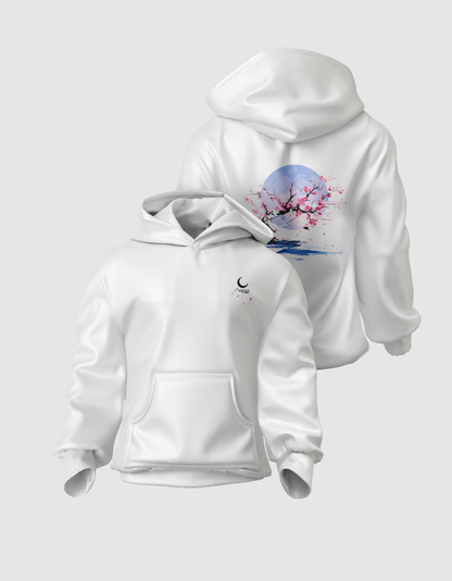 Yugure Classic Sakura Moon™ French Terry Cotton Hoodie White