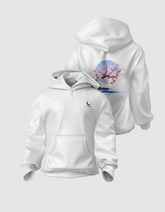 Yugure Classic Sakura Moon™ French Terry Cotton Hoodie White
