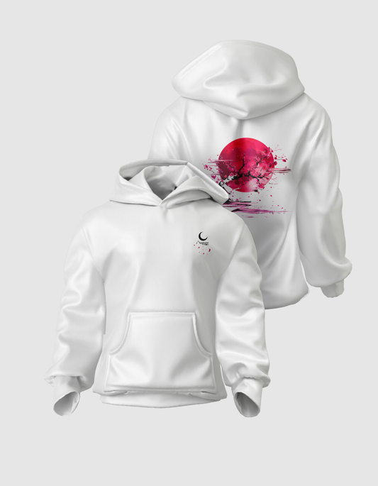 Yugure Sakura Strawberry Moon™ French Terry Cotton Hoodie White