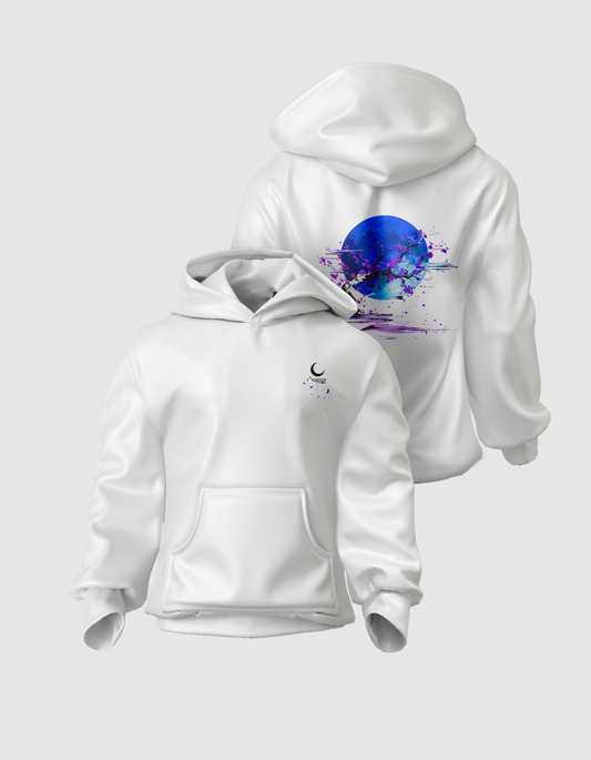 Yugure Sakura Midnight Moon™ French Terry Cotton Hoodie White