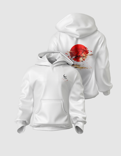 Yugure Sakura Blood Moon French Terry Cotton Hoodie White