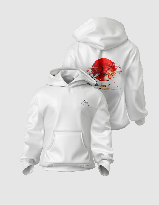 Yugure Sakura Blood Moon French Terry Cotton Hoodie White