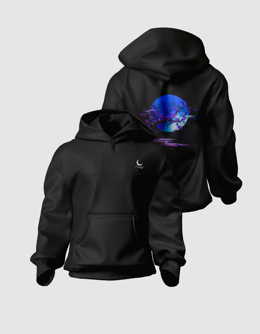 Yugure Sakura Midnight Moon™ French Terry Cotton Hoodie Black