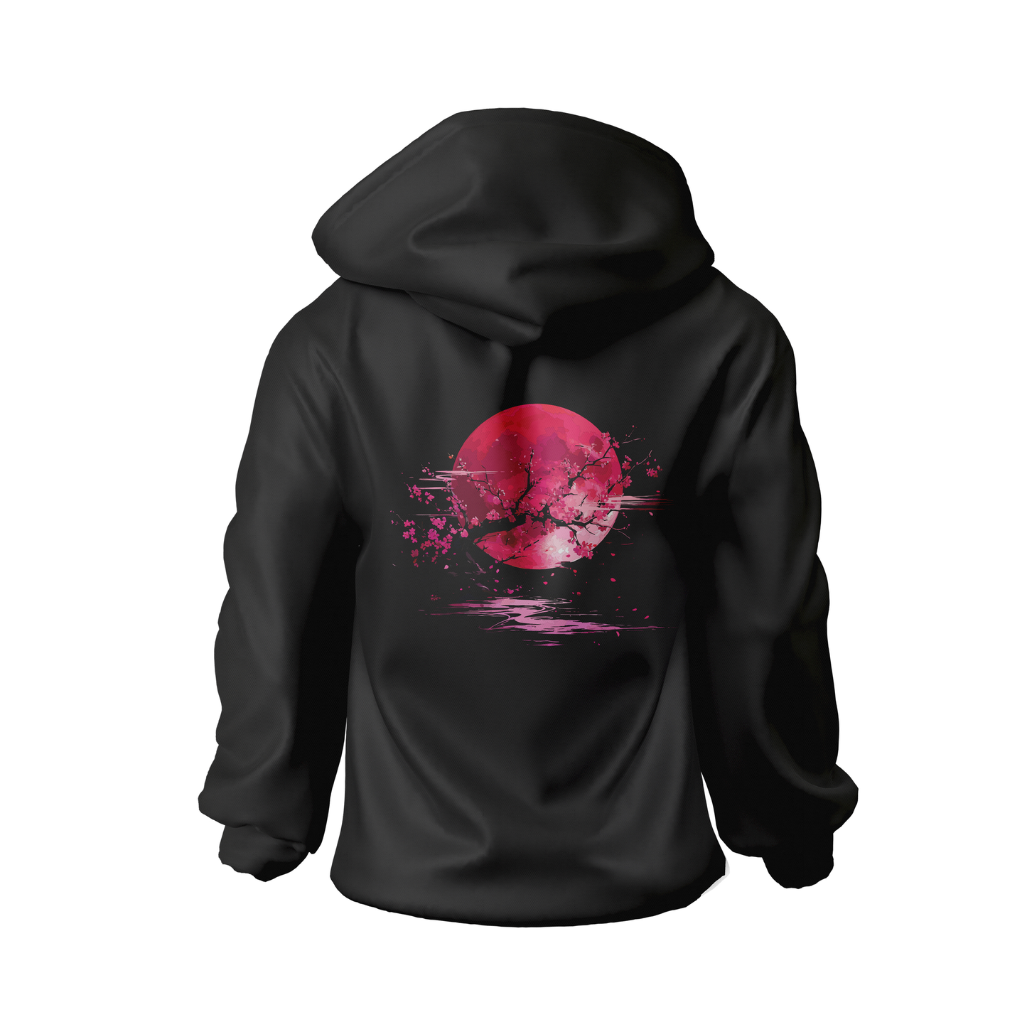 Yugure Sakura Strawberry Moon™ French Terry Cotton Hoodie Black