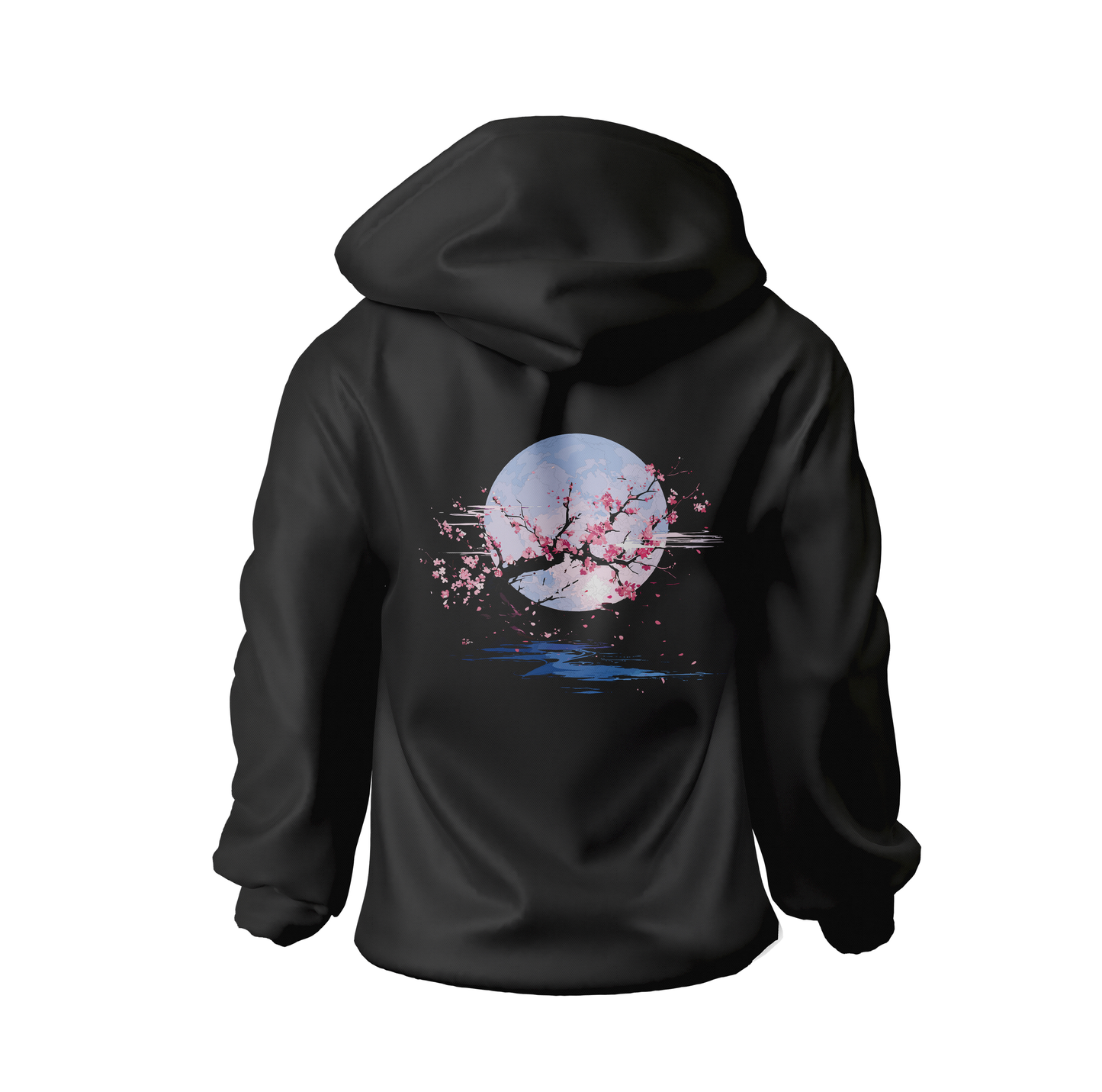 Yugure Classic Sakura Moon™ French Terry Cotton Hoodie Black