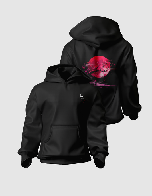 Yugure Sakura Strawberry Moon™ French Terry Cotton Hoodie Black