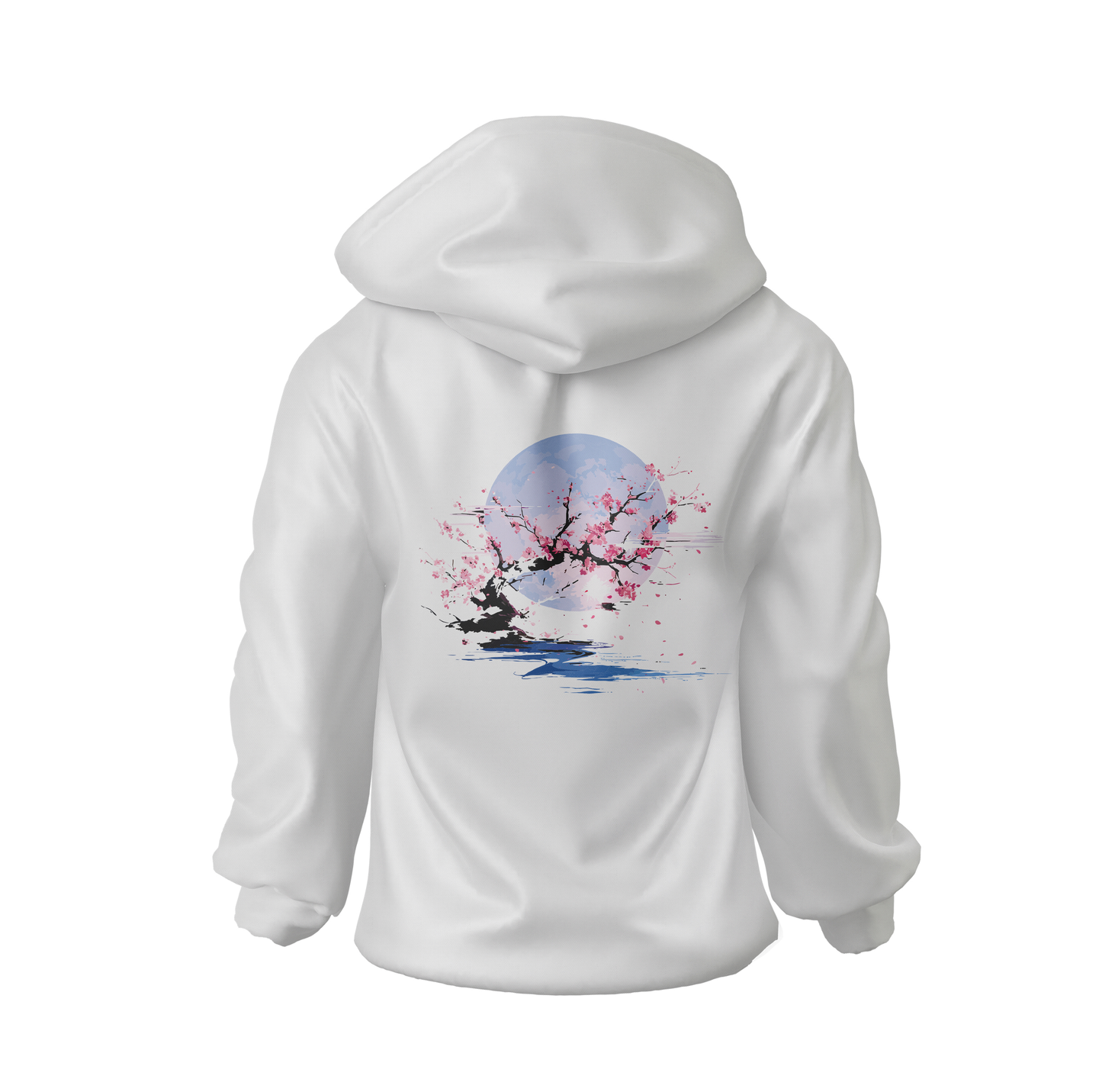 Yugure Classic Sakura Moon™ French Terry Cotton Hoodie White