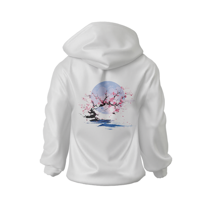 Yugure Classic Sakura Moon™ French Terry Cotton Hoodie White