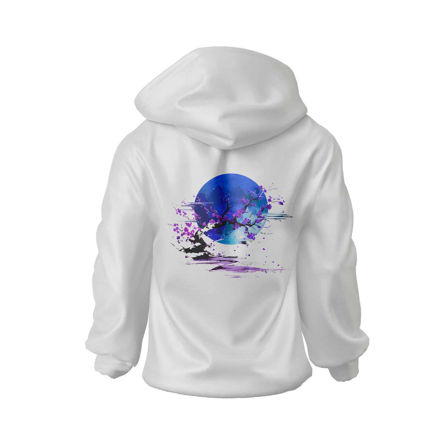 Yugure Sakura Midnight Moon™ French Terry Cotton Hoodie White