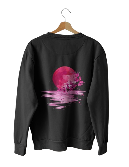 Yugure Sakura Strawberry Moon™ French Terry Cotton T-Shirt Black
