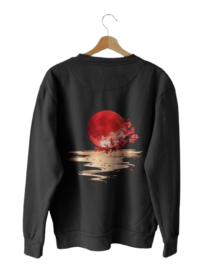 Yugure Sakura Blood Moon™ French Terry Cotton T-Shirt Black