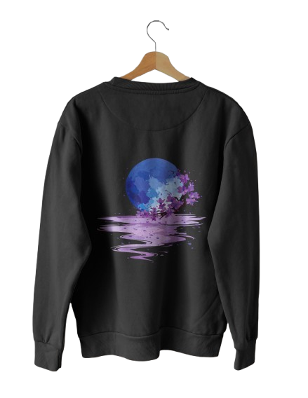 Yugure Sakura Midnight Moon™ French Terry Cotton T-Shirt Black