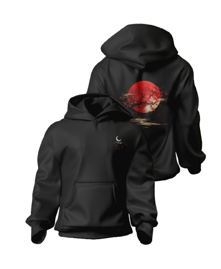 Yugure Sakura Blood Moon French Terry Cotton Hoodie White