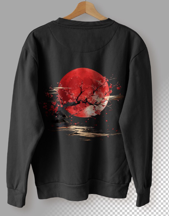 Yugure Sakura Blood Moon French Terry Cotton Hoodie White